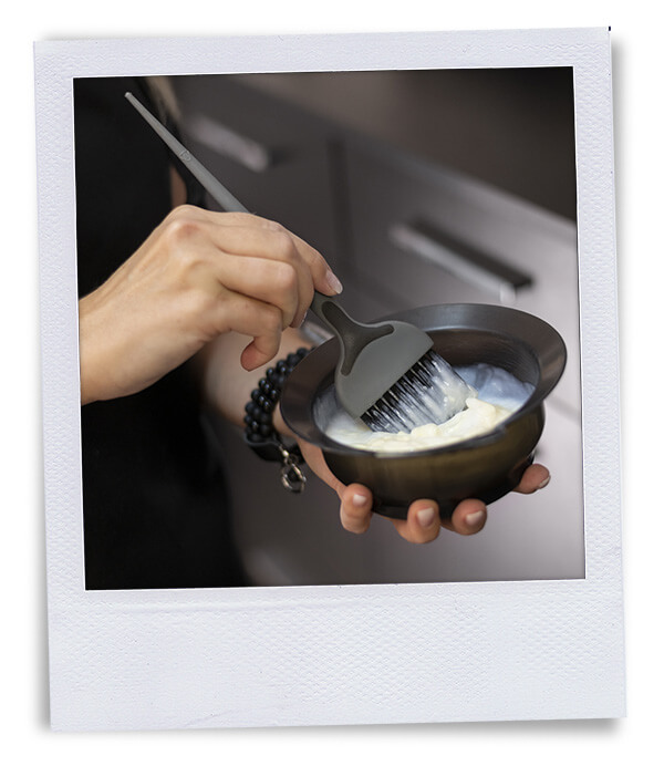 polaroid mixing bleach in color bowl